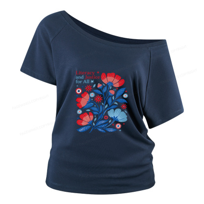 Pagewings Literacy and Justice for All Women Off Shoulder T-shirts
