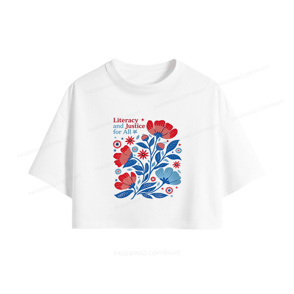 Pagewings Literacy and Justice for All Women Crop Tops