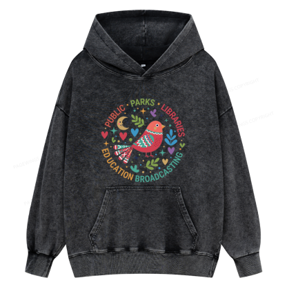 Pagewings Public Parks Libraries Education Broadcasting Unisex Washed Hoodie