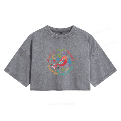 Pagewings Public Parks Libraries Education Broadcasting Women's Washed Cropped T-shirt