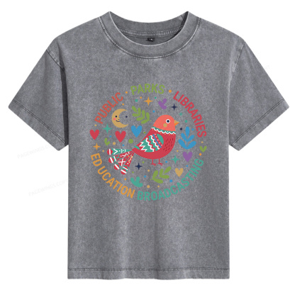 Pagewings Public Parks Libraries Education Broadcasting Women's Washed T-shirt