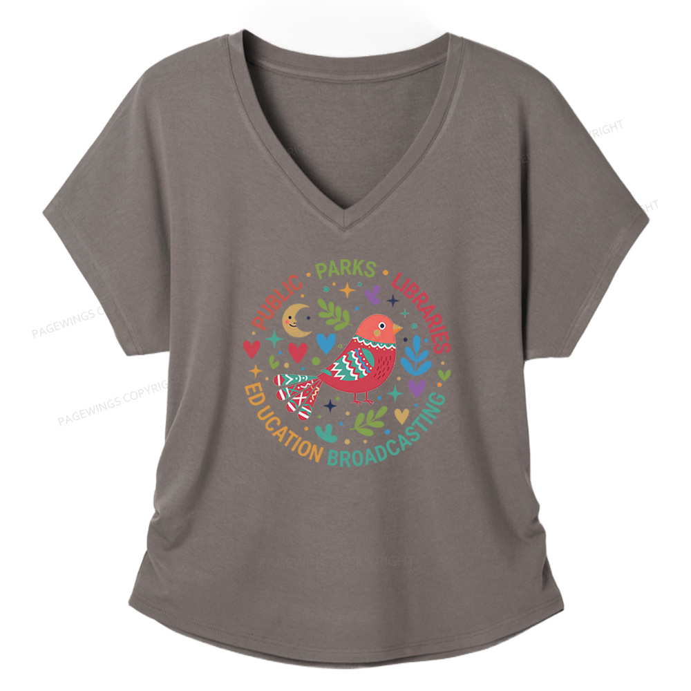 Pagewings Public Parks Libraries Education Broadcasting Soft Women's Modal V-neck T-shirt  
