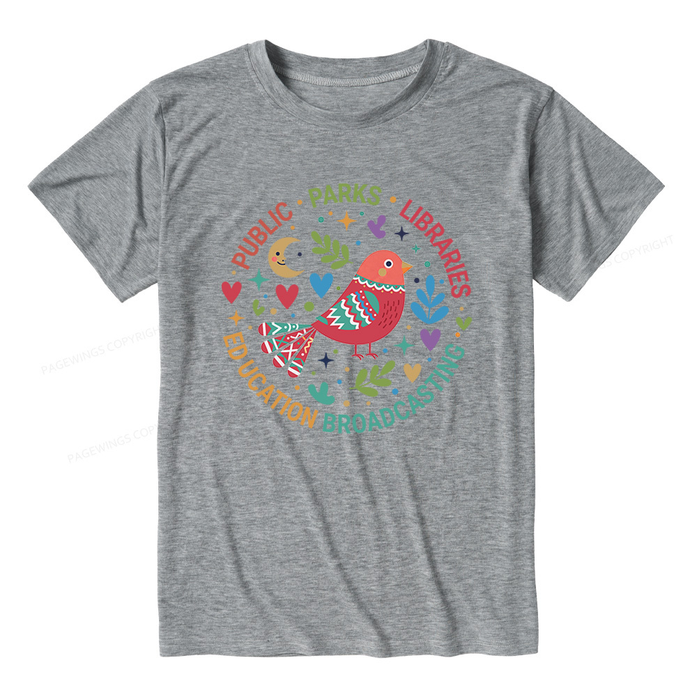 Pagewings Soft Public Parks Libraries Education Broadcasting Unisex Heather T-Shirt