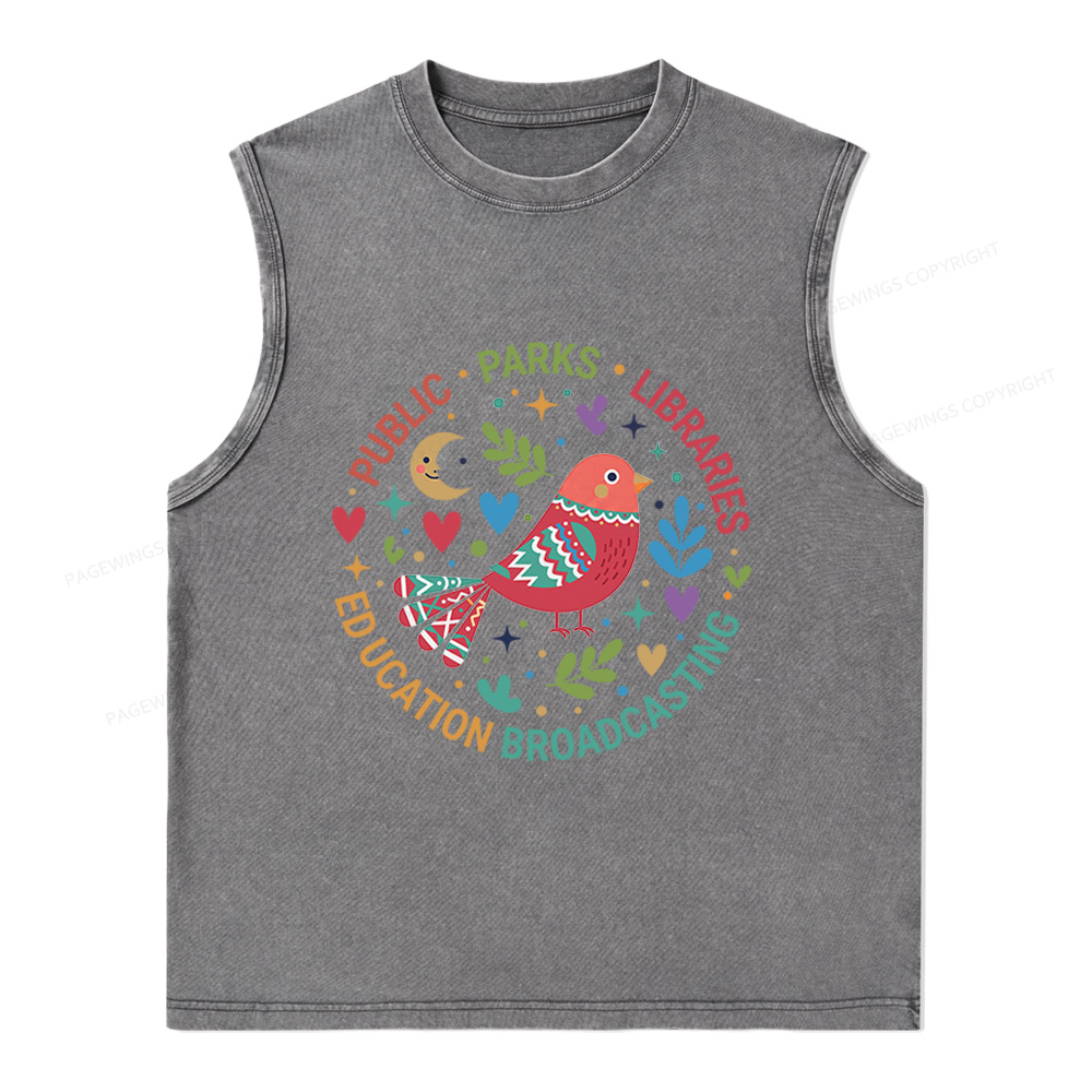 Pagewings Public Parks Libraries Education Broadcasting Unisex Washed Tank Top