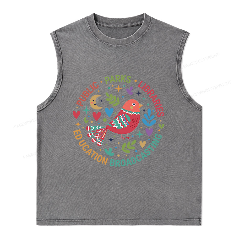 Pagewings Public Parks Libraries Education Broadcasting Unisex Washed Tank Top
