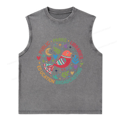 Pagewings Public Parks Libraries Education Broadcasting Unisex Washed Tank Top