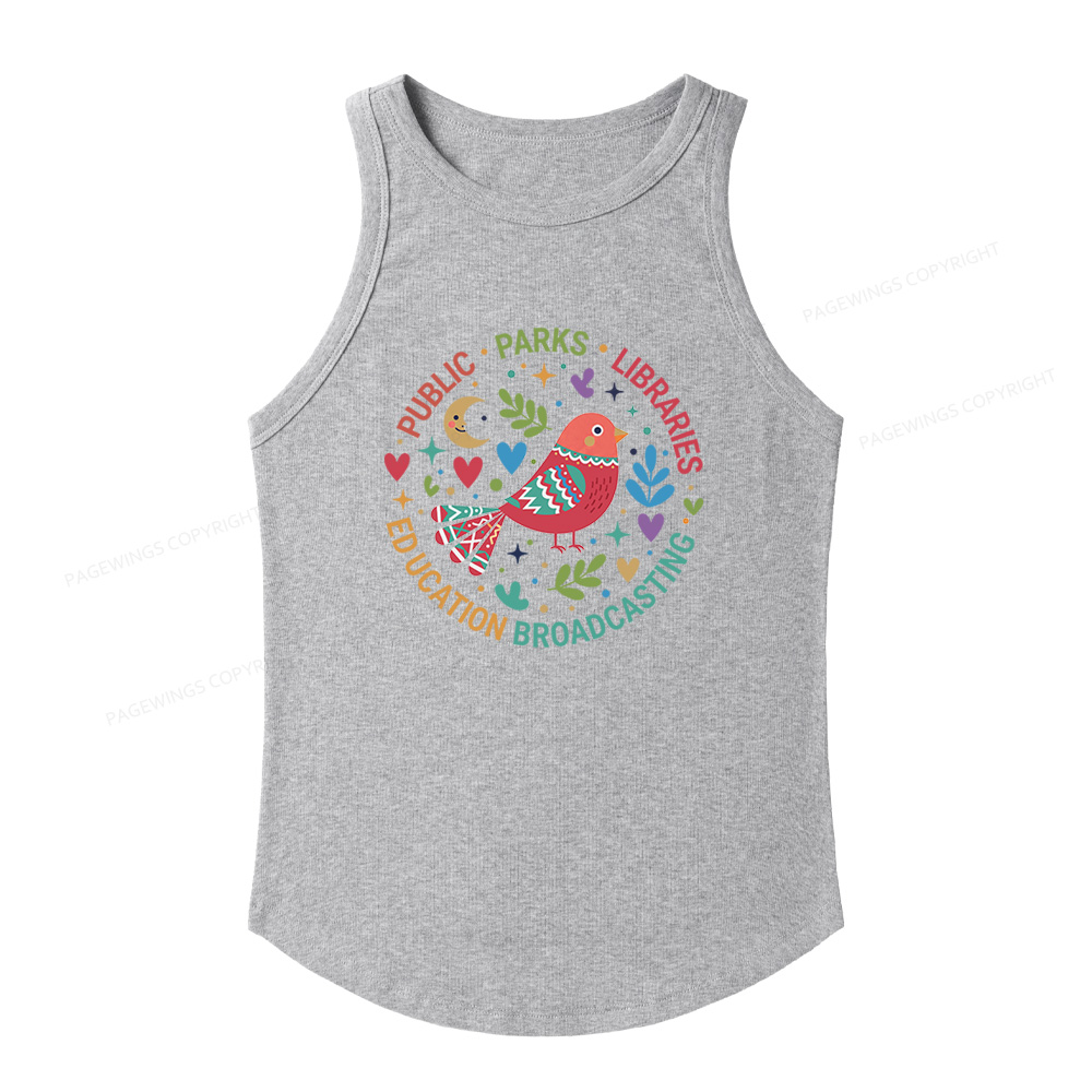 Pagewings Slim Fit Public Parks Libraries Education Broadcasting Women's Fitted Tank Top 