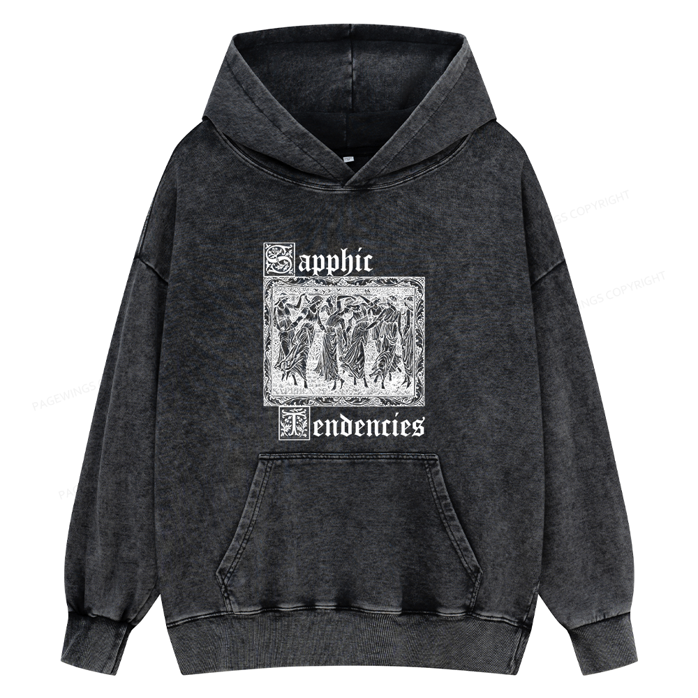 Pagewings Sapphic Tendencies Unisex Washed Hoodie