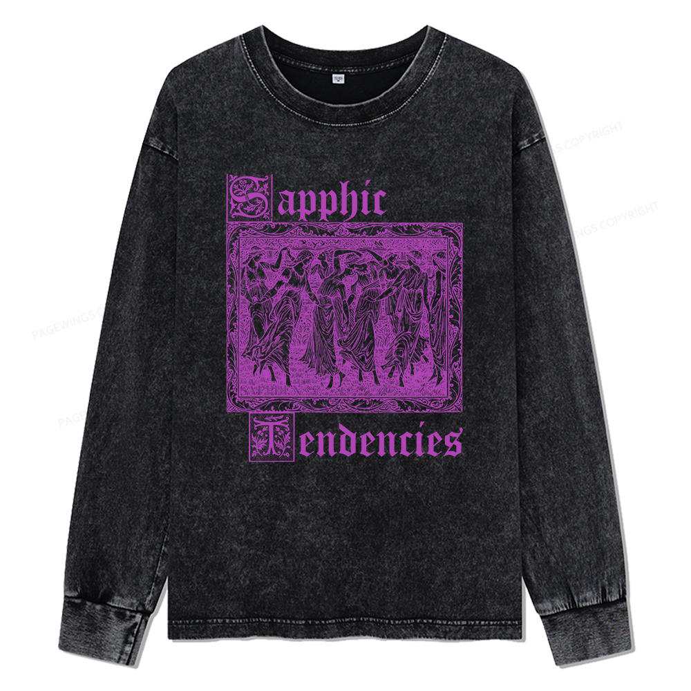 Pagewings Sapphic Tendencies Unisex Washed Long Sleeve T-shirt