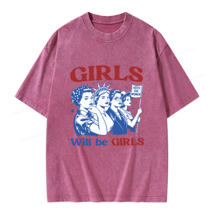 Pagewings Girls Will Be Girls Unisex Washed T-shirt