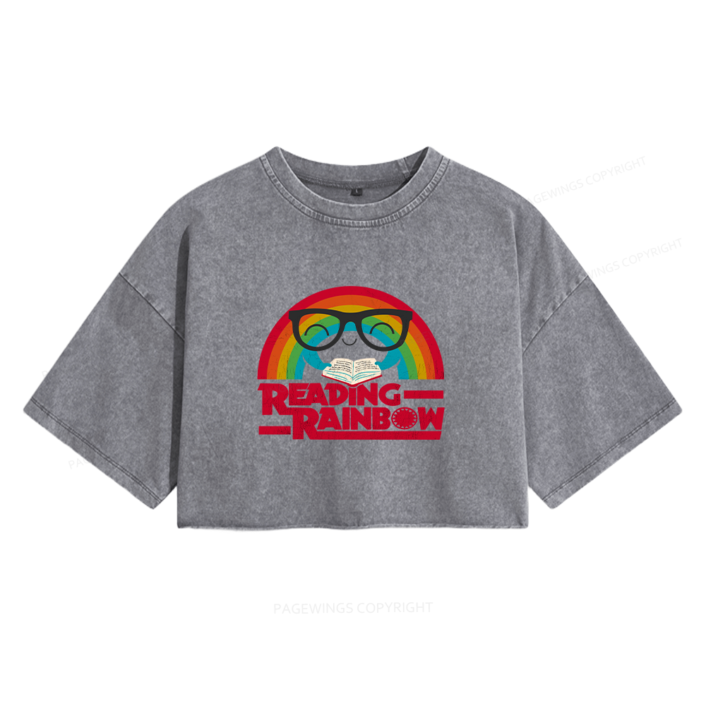 Pagewings Reading With Rainbow opped T-shirt