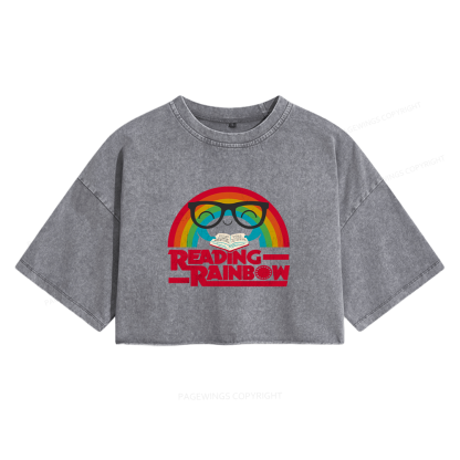 Pagewings Reading With Rainbow opped T-shirt