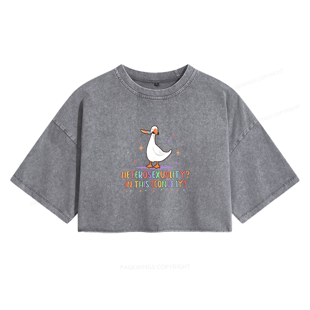 Pagewings Heterosexuality In This Economy Women's Washed Cropped T-shirt