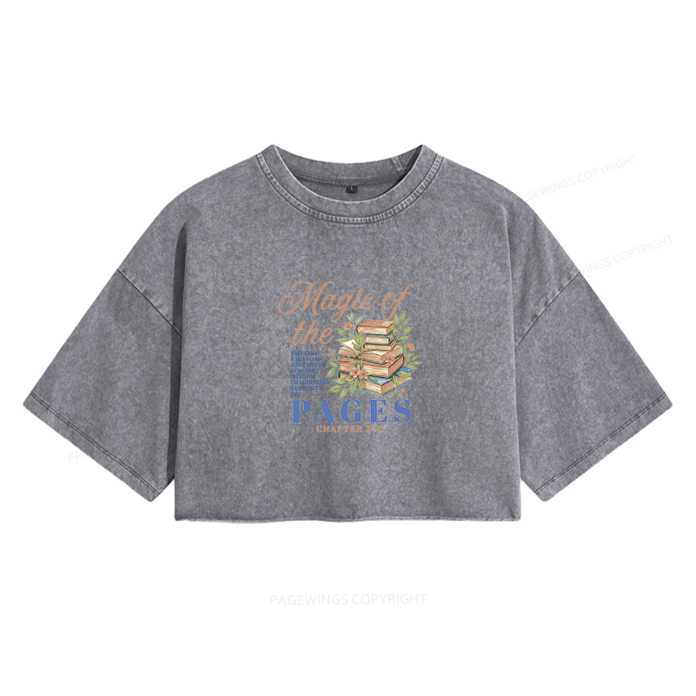 Pagewings Magic Of The Pages Women's Washed Cropped T-shirt