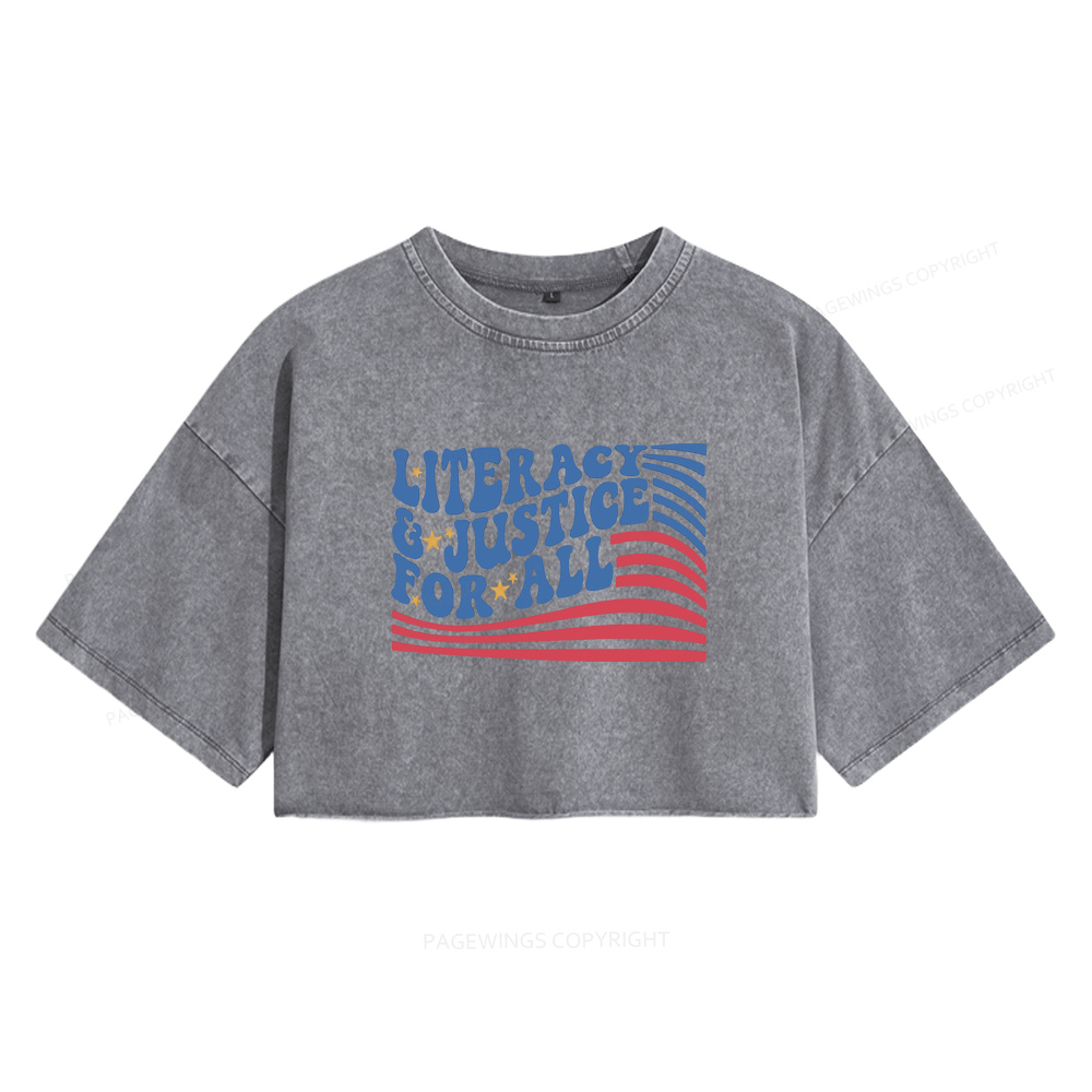 Pagewings Literacy And Justice For All Women's Washed Cropped T-shirt