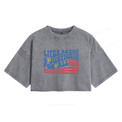 Pagewings Literacy And Justice For All Women's Washed Cropped T-shirt