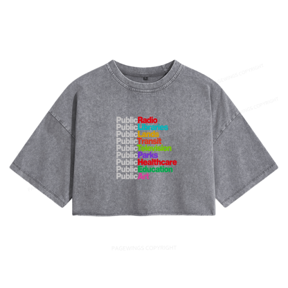 Pagewings Personalized Public Libraries Women's Washed Cropped T-shirt