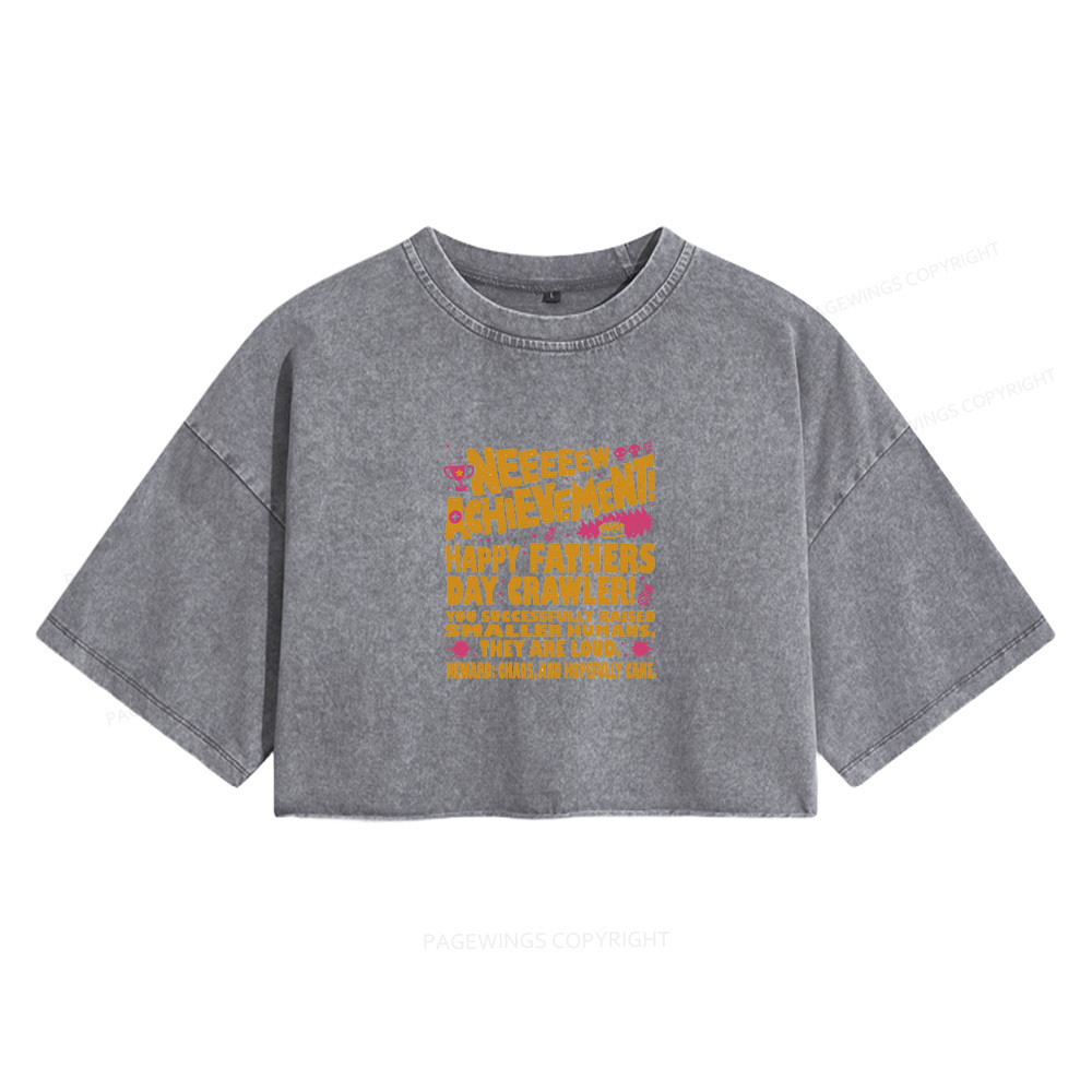 Pagewings Dad Achievement Women's Washed Cropped T-shirt