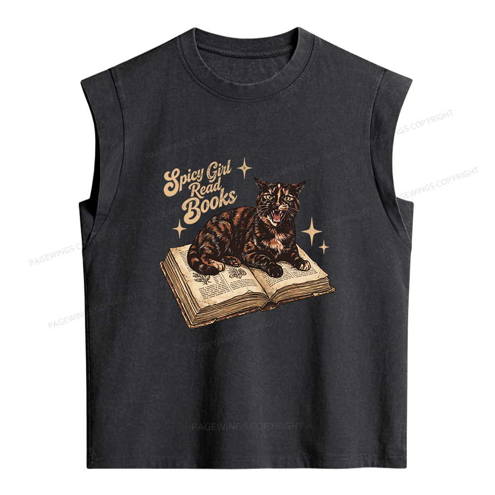 Pagewings Spicy Girl Read Books Women's Washed Tank Top