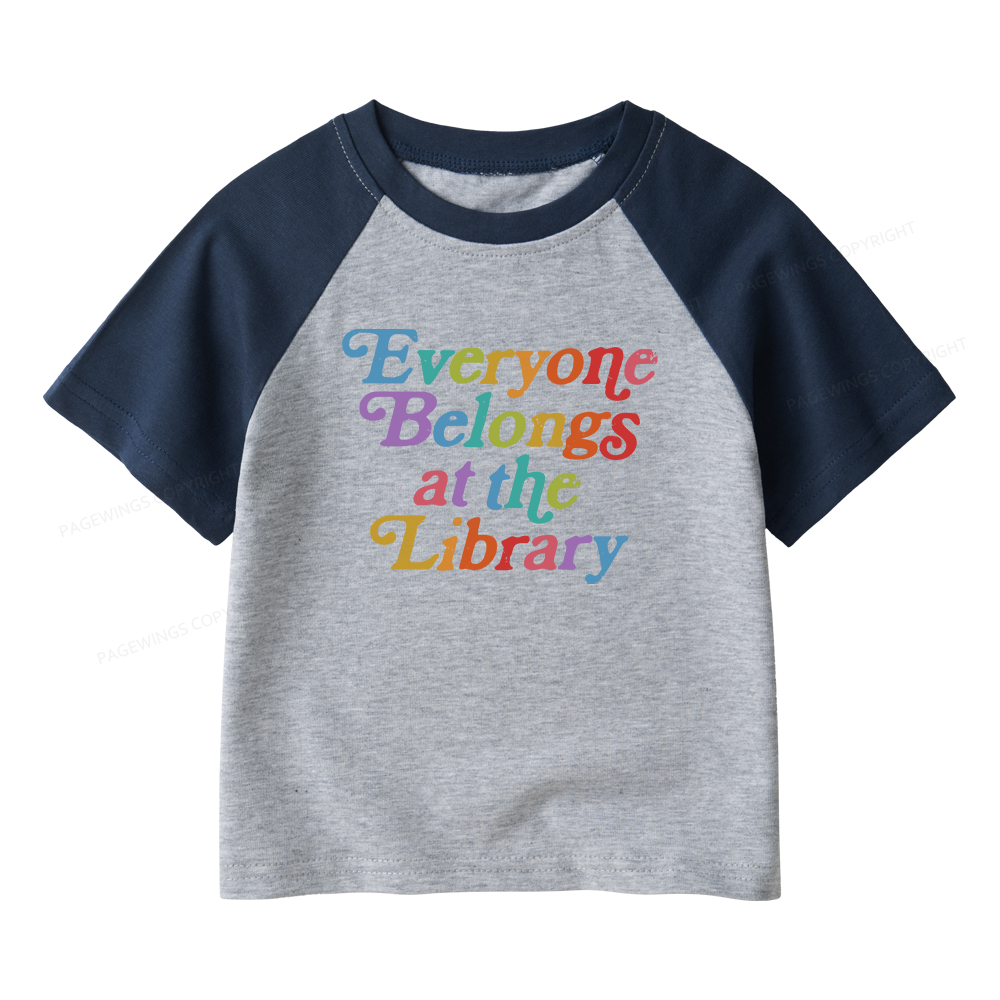 Pagewings Everyone belongs at the library Kids Raglan T-shirt 