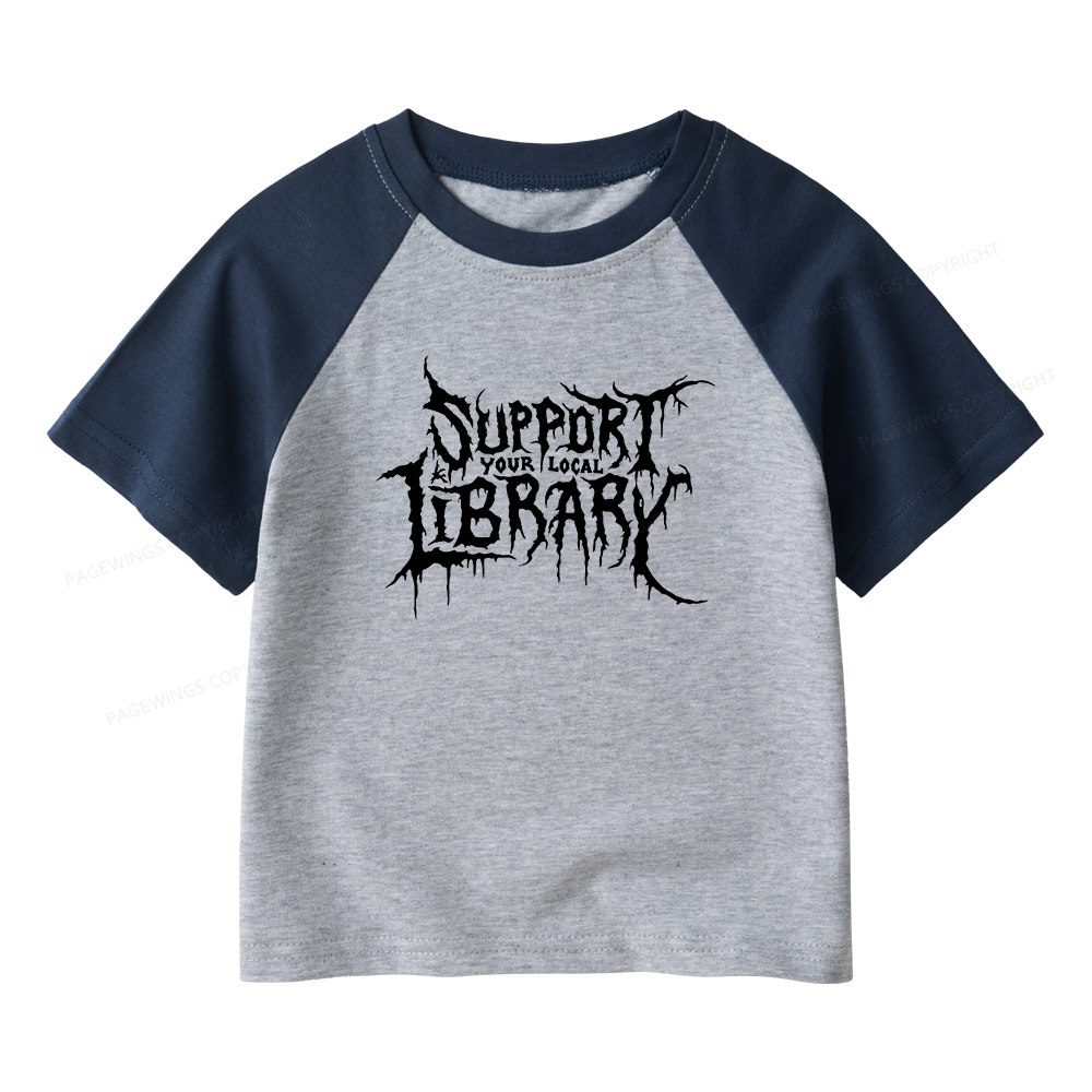 Pagewings Support Your Local Library Kids Raglan T-shirt 