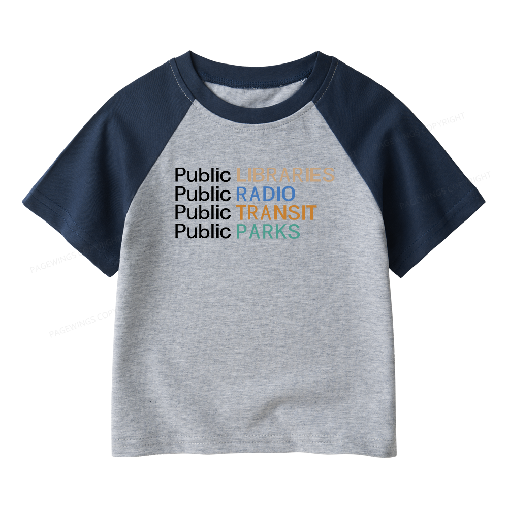 Pagewings Public Libraries Radio Transit Parks Kids Raglan T-shirt 
