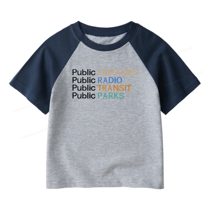 Pagewings Public Libraries Radio Transit Parks Kids Raglan T-shirt 