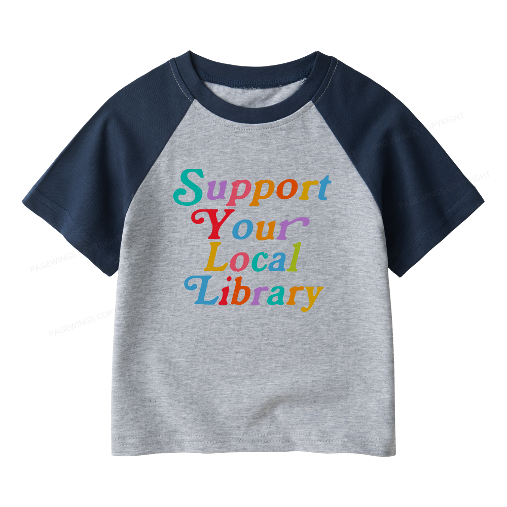 Pagewings Support Your Local Library Kids Raglan T-shirt 