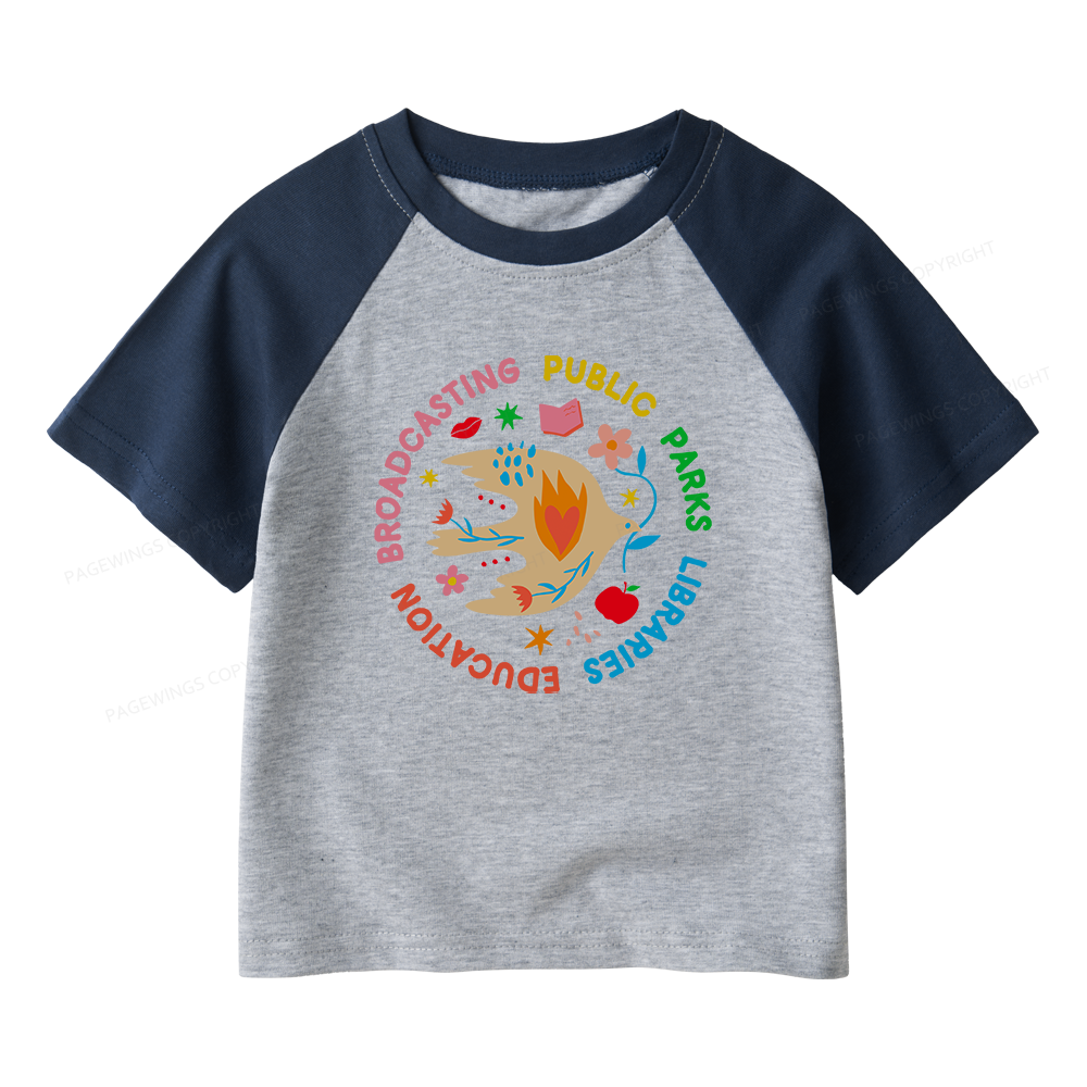 Pagewings Public Parks Libraries Education Broadcasting Kids Raglan T-shirt 
