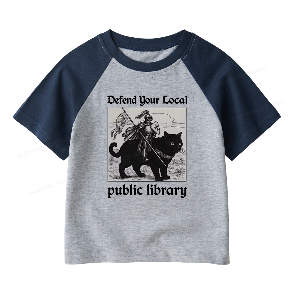 Pagewings Defend Your Local public library Kids Raglan T-shirt 