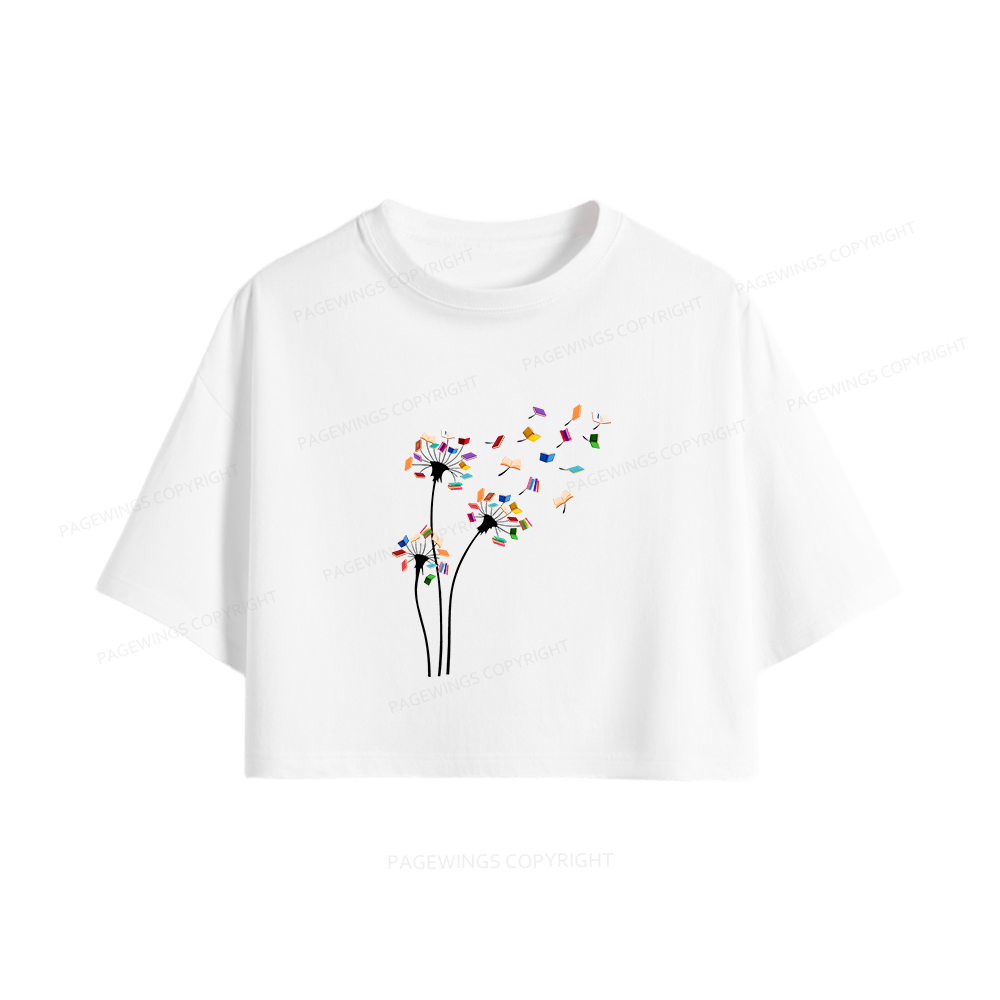 Pagewings Cute Dandelion Books Flower Fly Women Crop Tops
