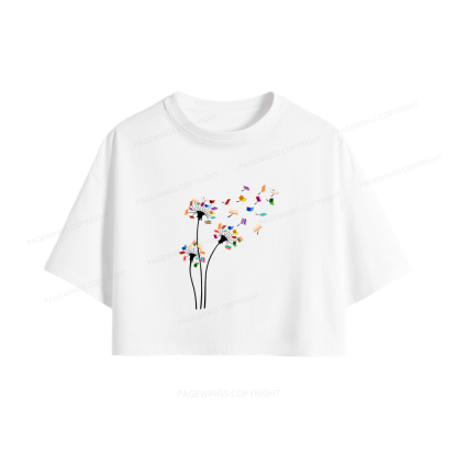 Pagewings Cute Dandelion Books Flower Fly Women Crop Tops