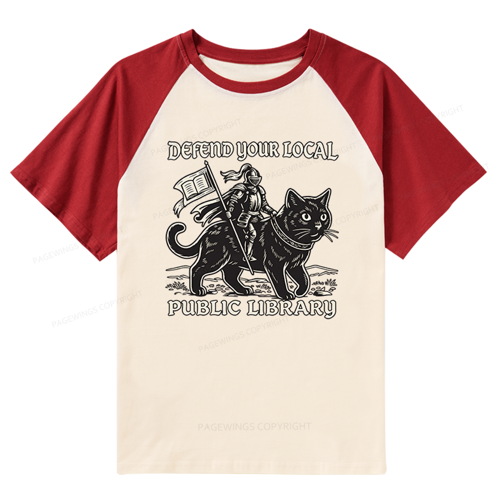 Pagewings Defend Your Local Public Library Raglan T-shirt
