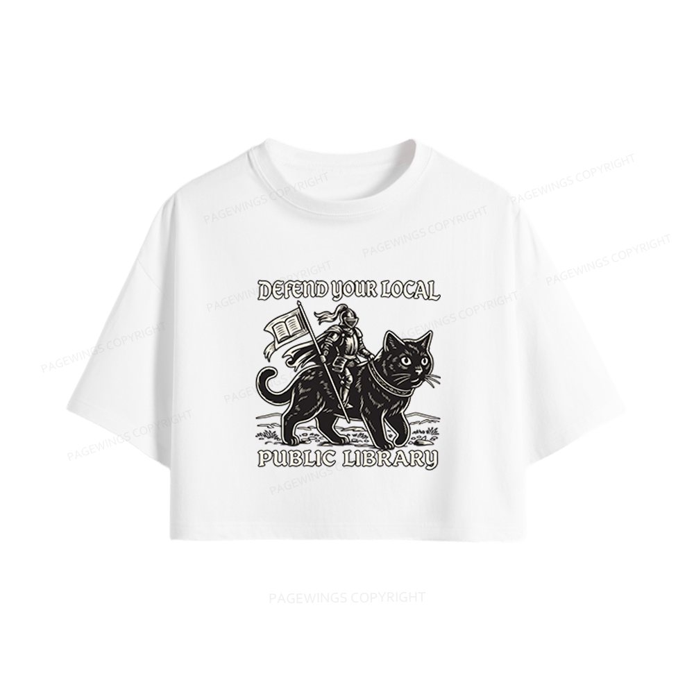 Pagewings Defend Your Local Public Library Women Crop Tops