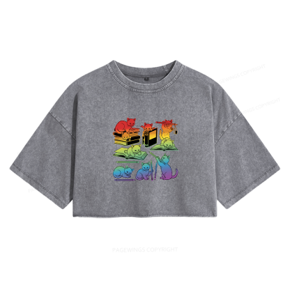 Pagewings Rainbow Cats Women's Washed Cropped T-shirt