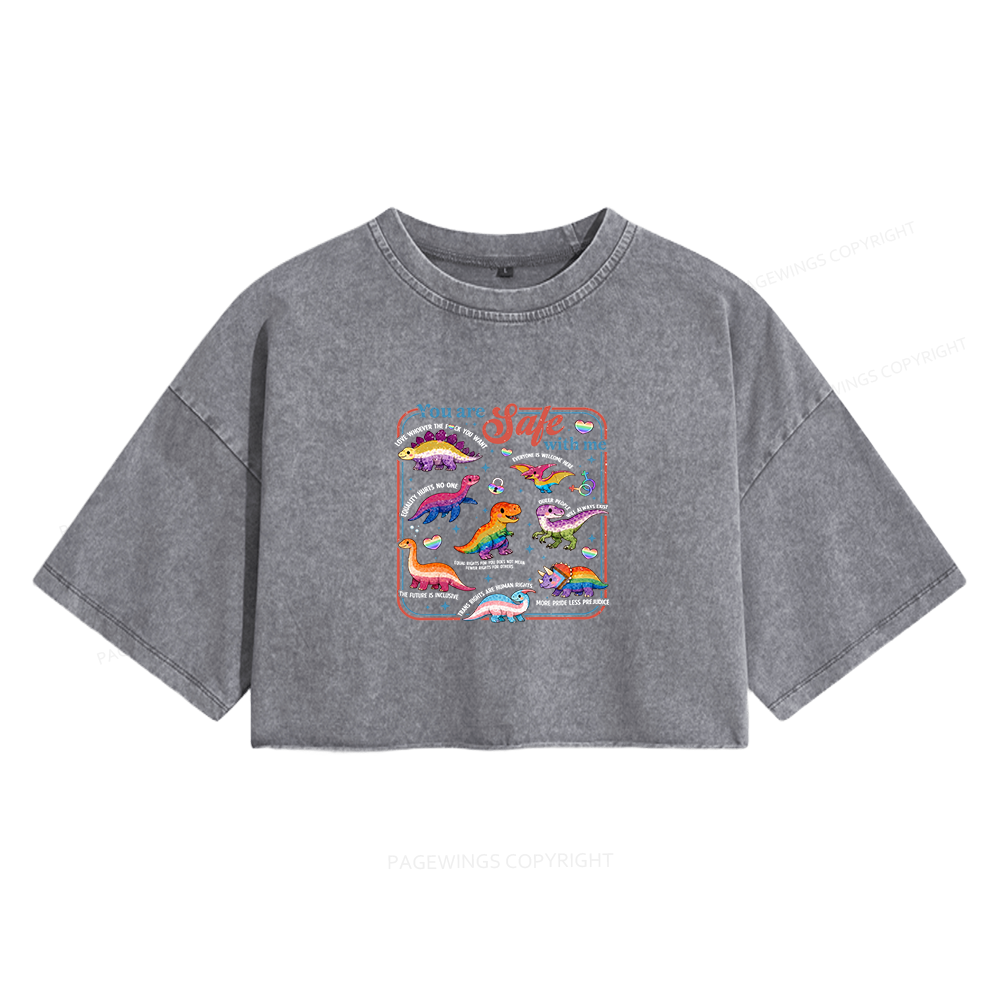 Pagewings  You Are Safe With Me Women's Washed Cropped T-shirt
