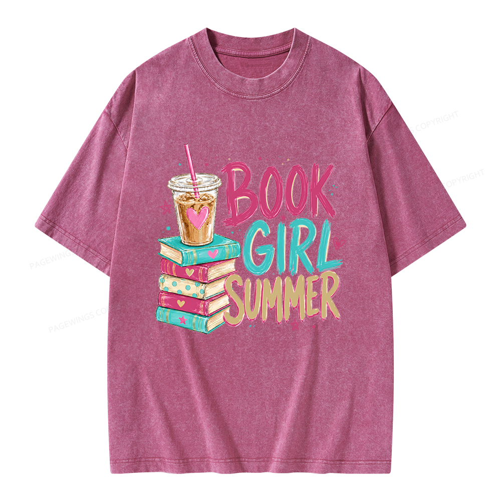 Pagewings Book Girl Summer Unisex Washed T-shirt