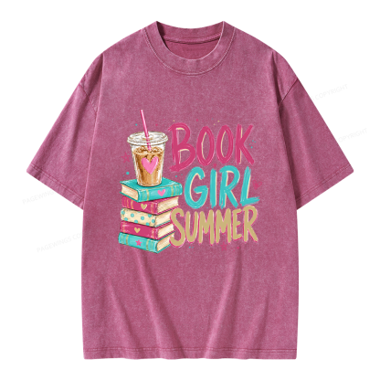 Pagewings Book Girl Summer Unisex Washed T-shirt