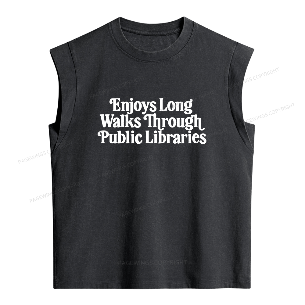 Pagewings Enjoys Long Walks Through Public Libraries Women's Washed Tank Top