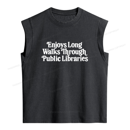 Pagewings Enjoys Long Walks Through Public Libraries Women's Washed Tank Top