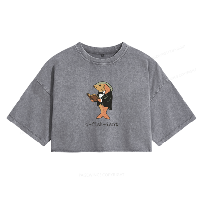Pagewings Reading Fish Women's Washed Cropped T-shirt