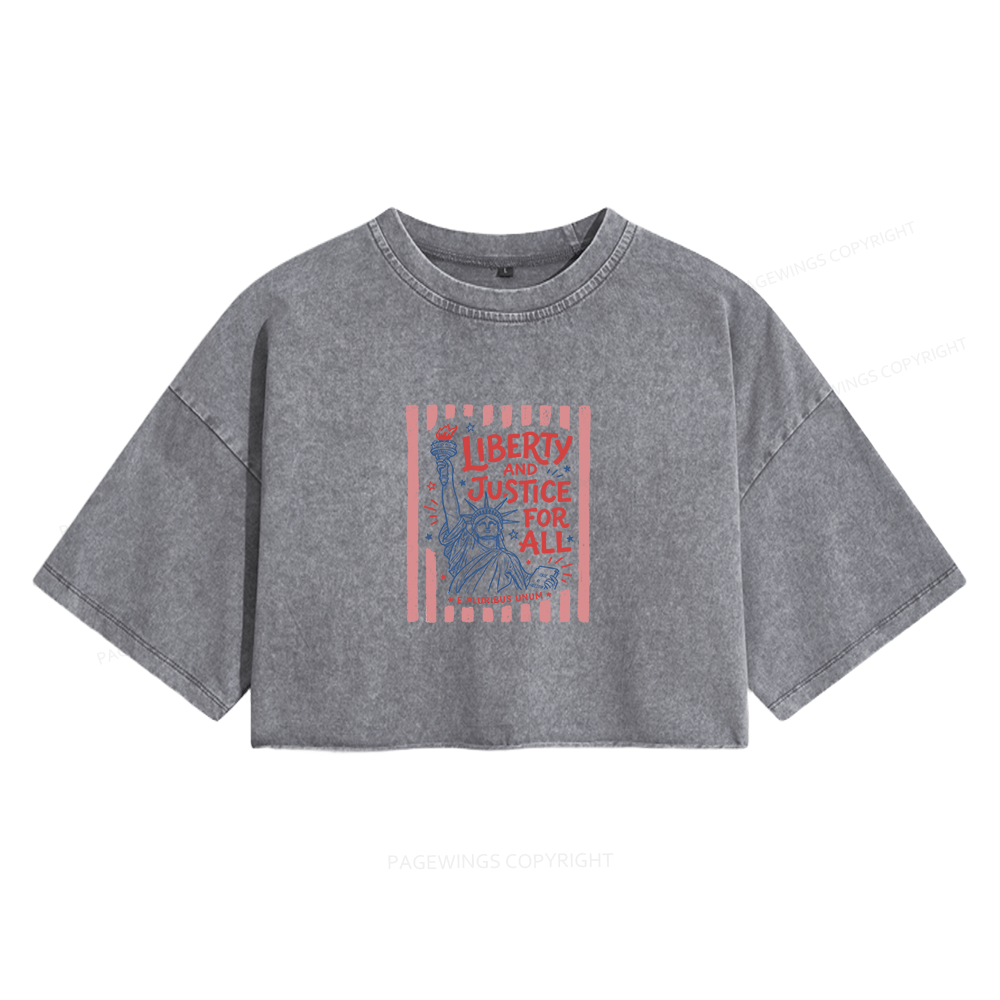 Pagewings Liberty And Justice For All Women's Washed Cropped T-shirt