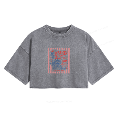 Pagewings Liberty And Justice For All Women's Washed Cropped T-shirt