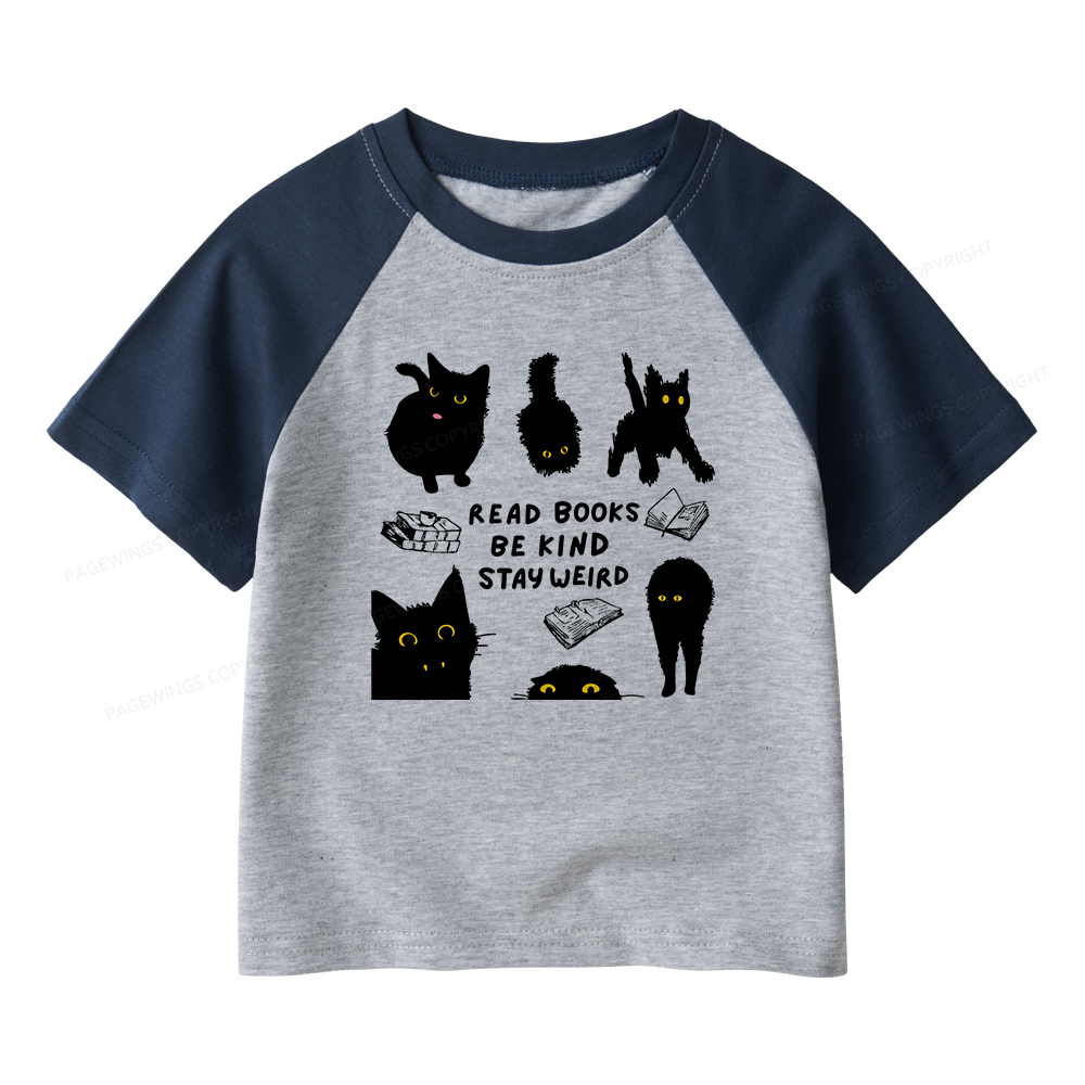 Pagewings Read Books Be Kind Stay Weird Kids Raglan T-shirt 