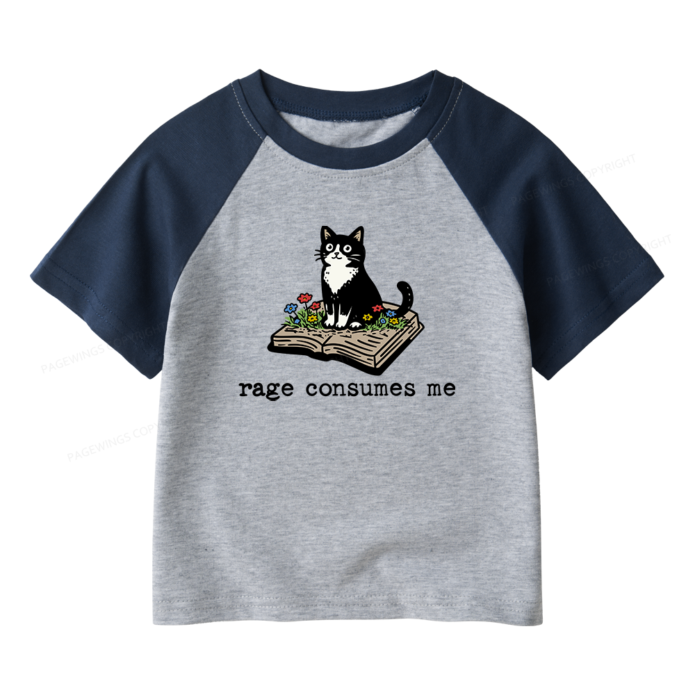 Pagewings Rage Consumes Me Kids Raglan T-shirt 