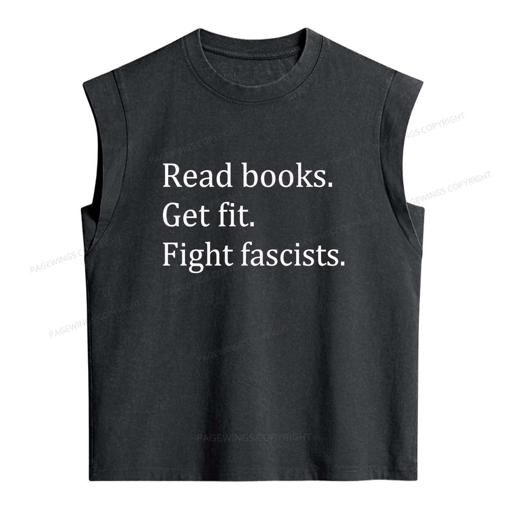 Pagewings Read Books Get Fit Fight Fascists Women's Washed Tank Top