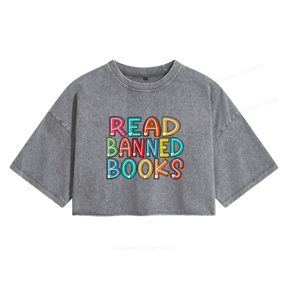 Pagewings Read Banned Books Women's Washed Cropped T-shirt