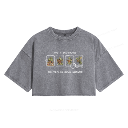 Pagewings Rainy Book Dragon Women's Washed Cropped T-shirt