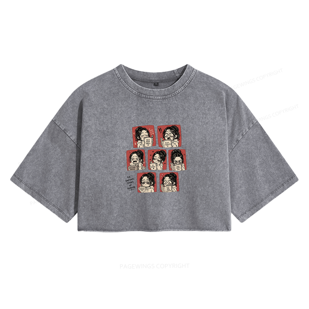 Pagewings The Emotional Stages Of Reading Women's Washed Cropped T-shirt