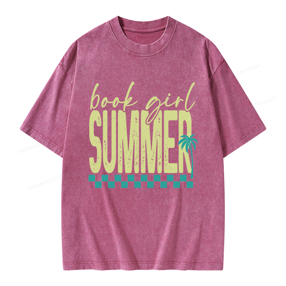 Pagewings Book Girl Summer Unisex Washed T-shirt